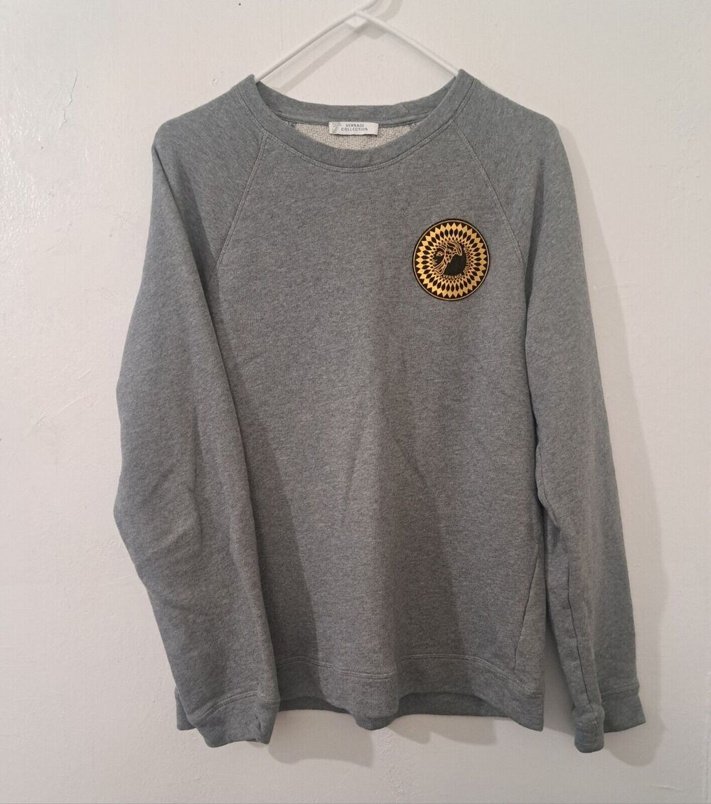 Versace collection mens Small sweatshirt Gray Crewneck Sweater jersey cotton